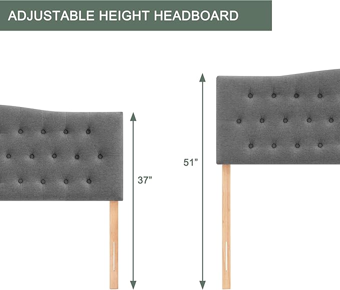 Tufted Upholstered Headboard California King Size, Sturdy and Durable Solid Wood Bed headboard, Fabric Headboard Adjustable Height from 37” to 51”, Button Diamond Design Head Board, Grey