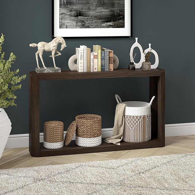 Henn&Hart 52" Wide Rectangular Console Table in Warm Brown, for Home, Living Room, Bedroom, Entertainment Room, Office