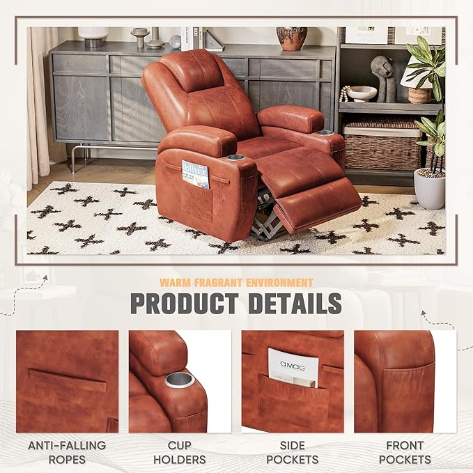 Flamaker Power Lift Recliner Chair Electric Lift Recliner for Elderly Power Lift Recliner Chair with Cup Holders Side Pockets for Living Room (Leather, Gray)
