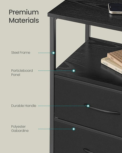 SONGMICS BELLAH Collection - Nightstand with Charging Station and App-Controlled Adjustable LED Lights, Bed Side Table, 2 Drawer and 1 Open Shelf, Bedroom, Ink Black and Ebony Black ULGS302BH01S