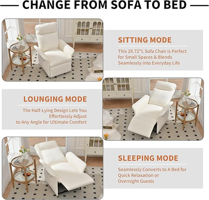 Power Recliner Chair, Adjustable Electric Recliner Chairs for Adults, Sleeper Sofa Bed with Remote Control & Side Pocket, Linen Upholstered Chair for Living Room/Bedroom, Easy Assembly, Beige