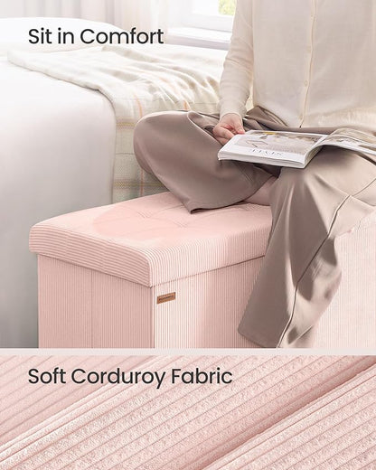 SONGMICS Mazie Collection - Storage Ottoman Bench, Foldable Foot Rest, 15 x 30 x 15 Inches, End of Bed Bench, Storage Chest, Load 660 lb, Living Room, Bedroom, Entryway, Jelly Pink ULSF603R01
