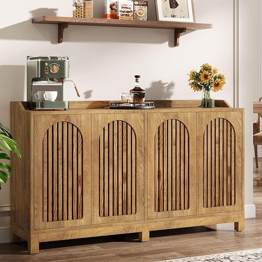 Tribesigns 57" Buffet Cabinet with Storage, Long Sideboard Cabinet with Doors & Adjustable Shelves, Wood Accent Sideboard for Dining Room, Living Room, Kitchen, Light Walnut Brown