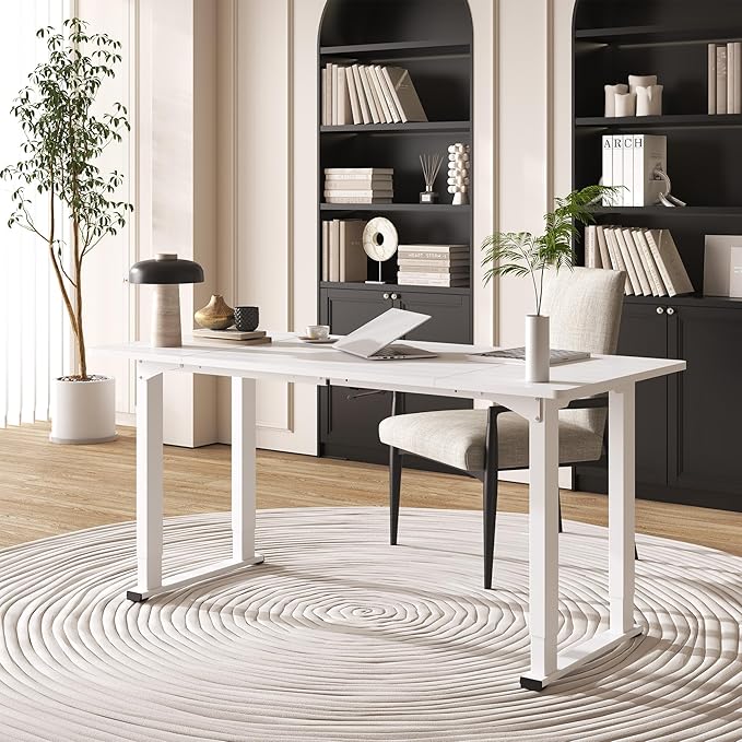 4 Legs Standing Desk, Large 79x31 Inches Electric Adjustable Height Desks with Splice Board, Stand Up Desks Home Office Computer Workstation, White