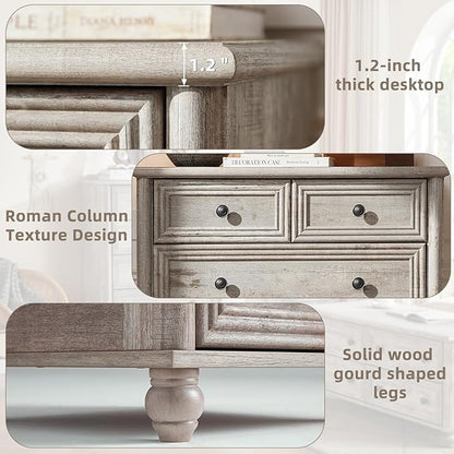 Farmhouse Dressers and Night Stand Set of 3, Wood 43.5'' Tall Dresser and 18'' Wide Chest of Drawers, Roman Column Nightstand Set of 2, Bedroom Furniture Dresser Suites for Living Room, Hallway, Home