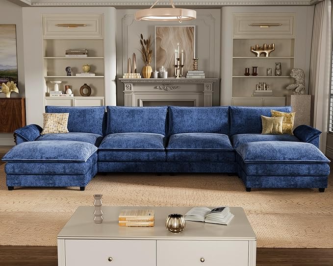 Homall 80" Modular Sectional Sofa, Loveseat Sofa Couch with Double-Layer Cushion, DIY Combination Chenille Deep 2-Seat Cloud Couch for Living Room (Dark Blue, U Shaped Sofa)