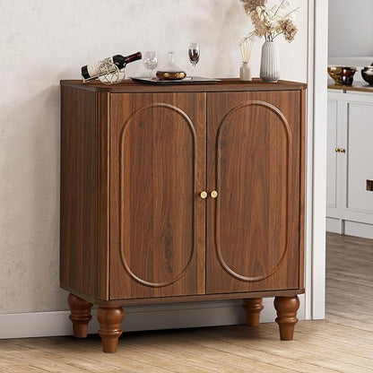 ORRD Fluted Storage Cabinet, Modern Credenza Wooden Accent Sideboard Buffet Cabinet with Adjustable Shelves and Solid Wood Legs, Console Table for Kitchen Dining Living Room Entryway, Walnut