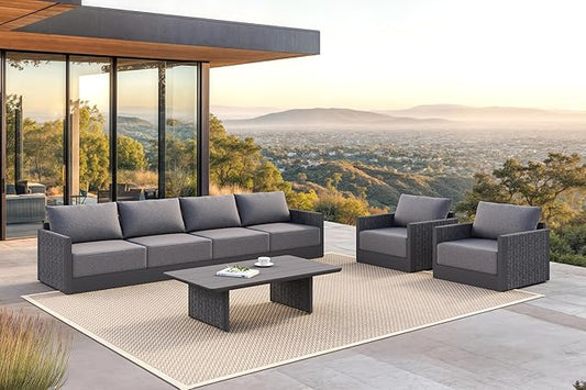 PURPLE LEAF Patio Furniture Set 7 Pieces Patio Seating Sofas Aluminum Furniture Outdoor Couch Sectional Set with Cushions and Aluminum Table Patio Conversation Sets Gray