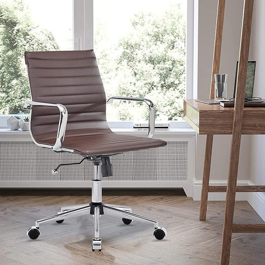 COROCC Office Desk Chair Modern Conference Room Task Chairs Leather Computer Swivel Excutive Ribbed Ergonomic Rolling Comfortable Chair for Home Office