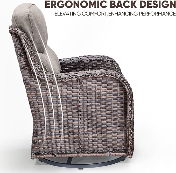 Swivel Patio Chairs sofa Set of 8 with 6" Thick Cushion - Wicker Outdoor Swivel Rocker Patio Chair ,Sofa/Glass coffee table, High Back Comfortable Outdoor Glider Chairs - Brown Wicker | Gery Cushions