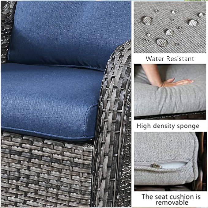 HUMMUH 6 Piece Patio Furniture Set PE Wicker Rattan 3-Seat Outdoor Sectional Sofa with Love Seats,Patio Swivel Chairs,Ottomans Conversation Sets for Garden, Poolside, Backyard