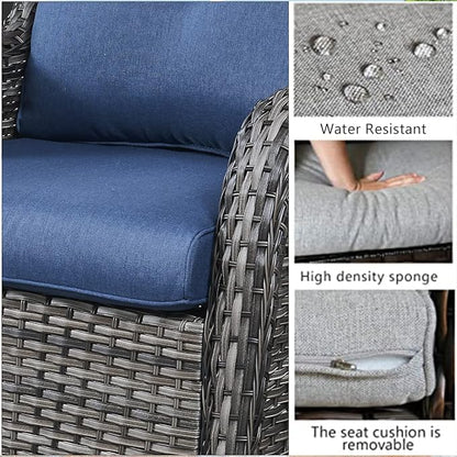 HUMMUH 6 Piece Patio Furniture Set PE Wicker Rattan 3-Seat Outdoor Sectional Sofa with Love Seats,Patio Swivel Chairs,Ottomans Conversation Sets for Garden, Poolside, Backyard
