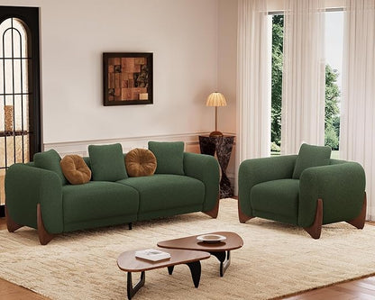 Morden Fort Sherpa Boucle Couch Armchair Single, Modern Sofa Upholstered Deep Chair with Soft Throw Pillow Skin-Friendly Minimalist Accent Chair Compatible with Sofa Set Couch for Living Room, Green