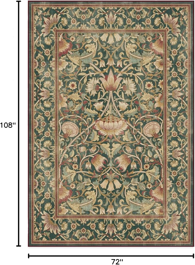 RUGGABLE x Morris & Co Machine Washable Area Rug – Lodden Soft Evergreen & Gold 6x9, Stain-Resistant, Non-Slip – Medium Rugs for Living Room, Bedroom, Hallway, Entryway & Office–with Standard Pad