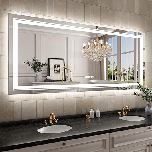 WTTY LED Mirror for Bathroom 72"x32",Large Modern LED Bathroom Mirror with Backlit and Front Light,Stepless Dimmable,Anti-Fog,Lighted Bathroom Vanity Mirror,Shatter-Proof,Memory Function