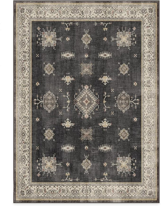 RUGGABLE Washable Vintage Area Rug – Verena Dark Wood 6x9, Stain-Resistant, Non-Slip – Medium Machine Washable Rugs for Living Room, Bedroom, Hallway, Entryway & Office–with Standard Pad