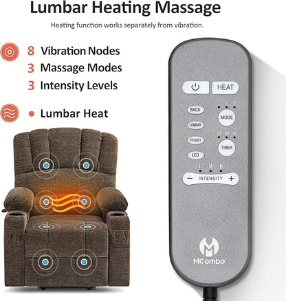 MCombo Power Lift Recliner Chair for Elderly, Lift Chair with Heat and Massage, USB &Type C Ports, Cup Holders, Fabric 7095 (Medium, Mocha)