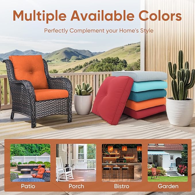 Patio Chair Cushions 6 Packs - Outside High Back Thick Water-Resistant Cushion 22x24 with Zipper Cover for Outdoor Glider Rocking Chairs Loveseat 3-Seater Couch Sofa – Orange/Buckle