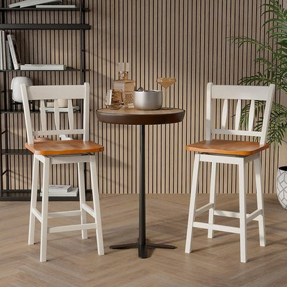 COSTWAY Bar Stools Set of 2, 24.5 Inch Rubber Wood Bar Chairs with 360°Swiveling, Footrest, Swivel Counter Height Barstools Ideal for Kitchen Island, Counter, Pub or Bar (2, White)