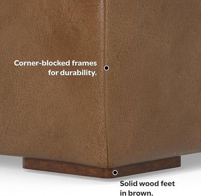 SIMPLIHOME Rex Left Corner Sectional Modular Sofa and Ottoman Set in Full-Grain Genuine Leather, Sienna, 116-inch-wide L-Shaped Leather Sofa and Matching 34-inch-Wide Table Ottoman for Living Room