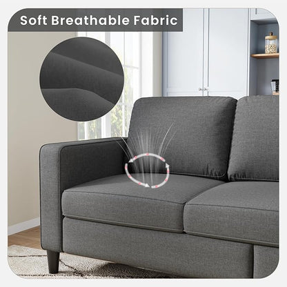 Sectional Sofa and Couches for Living Room, 78'' Dark Grey 3 Seat L-Shaped Couch with Movable Ottoman, Comfy Linen Convertible Sectionals Sofas with Chaise for Apartment, Office, Small Space