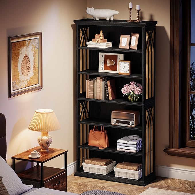 Tribesigns 6-Tier Bookshelf, 75-Inch Tall Bookcase, Large Bookshelves and Bookcases Freestanding Display Shelves, Wood Book Shelf for Living Room, Home Office, Bedroom, Black