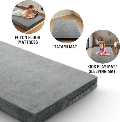 H.VERSAILTEX Queen Size Armless Futon Mattress Covers for Traditional Japanese Futon Mattress Soft Chenille Couch Slipcovers Floor Mats Sofa Protector Zippered Sleeper Sofa Cover,Grey