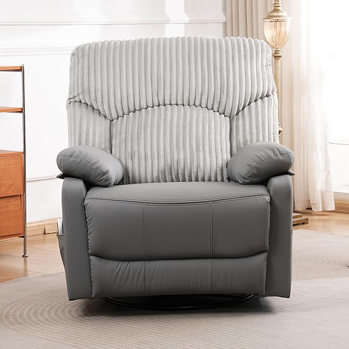 GRAINELL Swivel Rocker Recliner Chair with Massage and Heat, USB Charging Port, Infinite Position Power Recliner, Electric Glider Rocking Chairs for Living Room, Nursery (Grey)