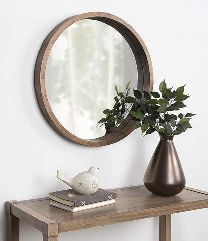 Kate and Laurel Hutton Round Decorative Modern Wood Frame Wall Mirror, 22 Inch Diameter, Natural Rustic