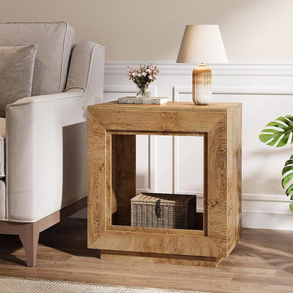 Tribesigns Rustic Brown End Table, 24" Side Table with Storage Shelf, Farmhouse Style Nightstand Bedside Table for Small Spaces, Bedroom, Living Room, Entryway, Easy Assembly (2, Natural)