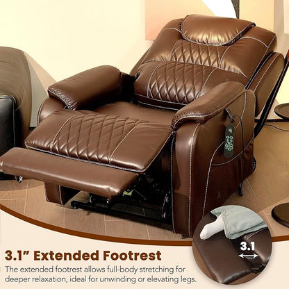 EONIX Triple Motor Lay Flat Power Lift Recliner Chair for Elderly with Massage, 400lbs Electirc Lift Chair for Living Room, Independent Adjustable Backrest Headrest, Extended Footrest, Dark Brown