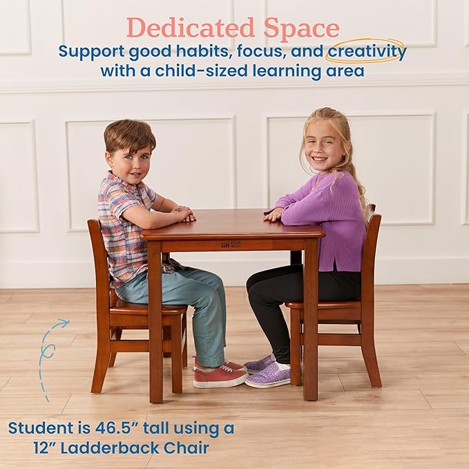 ECR4Kids 24in Square Hardwood Table with 22in Legs, Kids Furniture, Dark Walnut