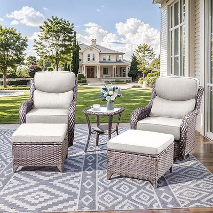 HUMMUH Outdoor Patio Wicker Swivel Rocker Chairs with 6-Inch Thick Cushion High Back 3 PCS Wicker Conversation Set for Porch Balcony Deck