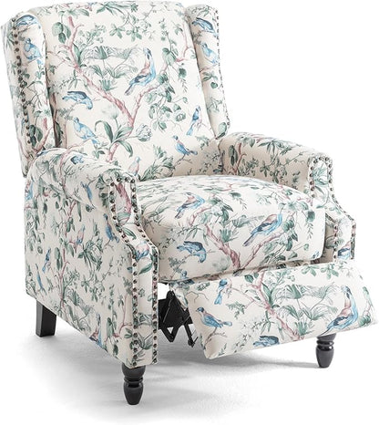 UIXE Pushback Floral Recliner Chair, Fabric Upholstered Armchair Push Back Accent Chair for Living Room, Rivet Trim Club Chair Home Theater Single Sofa Bedroom Reading Seat - Bird