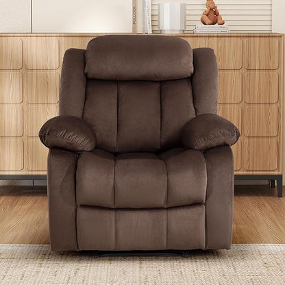 INZOY Manual Recliner Chair with Padded Armrest, Wall-Hugger Single Sofa Recliners with Overstuffed Back, Classical Fabric Reclining Chairs for Living Room Theater Seating, Brown