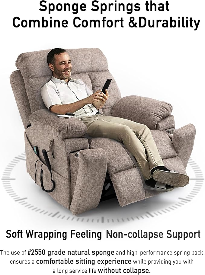 26in Extra Large Lazy Boy Recliner Chair for Tall Men Up to 6'2"/350lb Adjustment Power Lift Recliner Chair with Cupholder, Massage Chair Recliner with Lumbar Heating