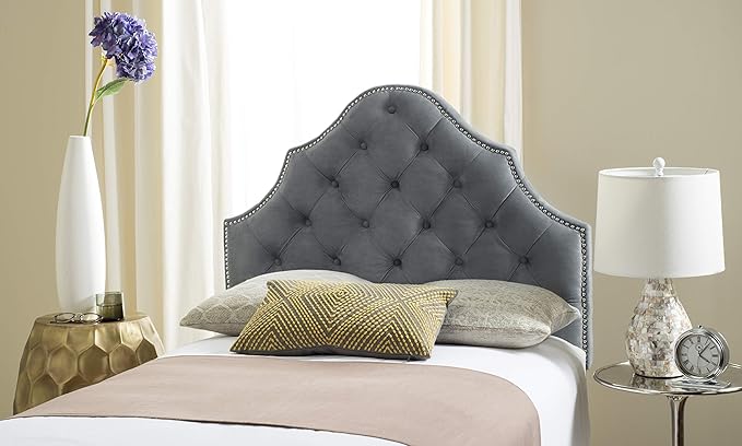 Safavieh Mercer Collection Arebelle Grey Tufted Silver Nailhead Headboard (Twin)