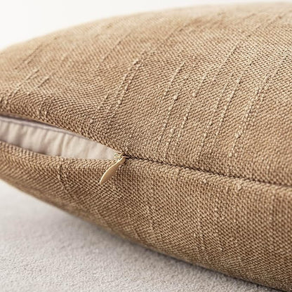 Foindtower Pack of 2 Textured Chenille Throw Decorative Pillow Covers Square Accent Solid Cushion Cover Neutral Farmhouse Pillow Case for Couch Sofa Bedroom Living Room 20x20 Inch,Taupe Khaki Camel
