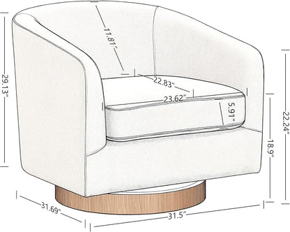 AEDI Genuine Leather Swivel Accent Chair with Solid Wood Base, Upholstered Barrel Armchair for Living Room, Modern Small Club Chair,Genuine Leather,Camel