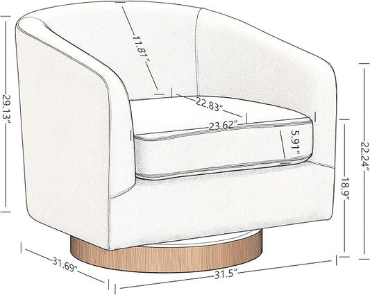 AEDI Swivel Accent Chair with Solid Wood Base, Upholstered Barrel Armchair for Living Room, Modern Small Club Chair,Gray