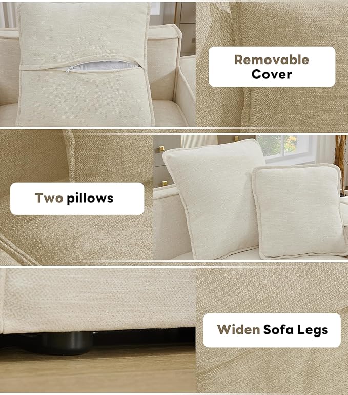 WILLOVE 78'' Modular Sectional Sofa, Chenille Cloud Couch with Wide Armrests & 4 Pillows, Deep Seat Couches for Living Room, Beige