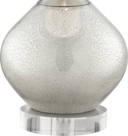 Possini Euro Design Swift Modern Table Lamp 32" Tall with USB Dimmer Round Riser Mercury Glass Chrome Neck Double Drum Shade for Bedroom Living Room House Bedside Nightstand Office Entryway Family