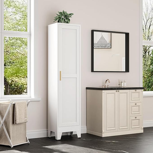Tall Bathroom Storage Cabinet, 67" Narrow Metal Storage Cabinets, Freestanding Tall Linen Cabinet, Slim Kitchen Pantry Cabinets with Shelves