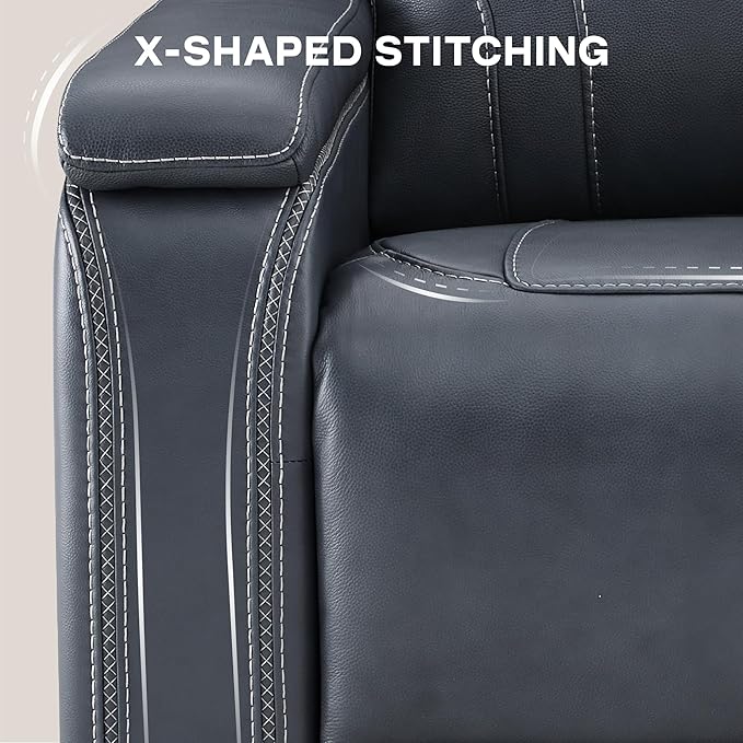 Watson & Whitely Genuine Leather Electric Recliner Chairs for Adults, Lay Flat Recliner with Power Headrest & Chargers for Living Room, Navy