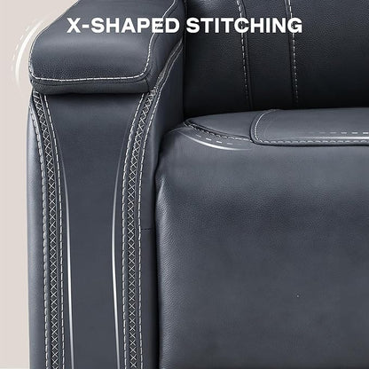 Watson & Whitely Genuine Leather Electric Recliner Chairs for Adults, Lay Flat Recliner with Power Headrest & Chargers for Living Room, Navy