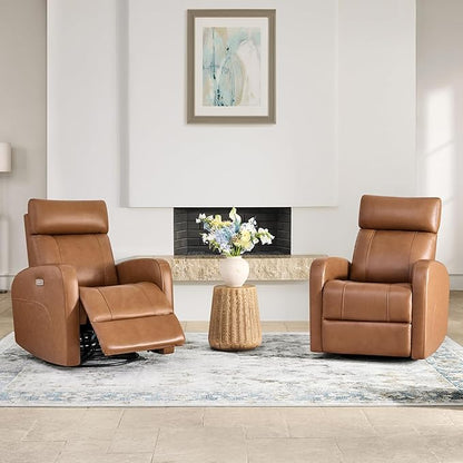 CHITA Genuine Leather Power Swivel Glider Recliner Chair for Adults, FSC Certified Electric Nursery Rocker Recliner Chair for Living Room, Saddle Brown