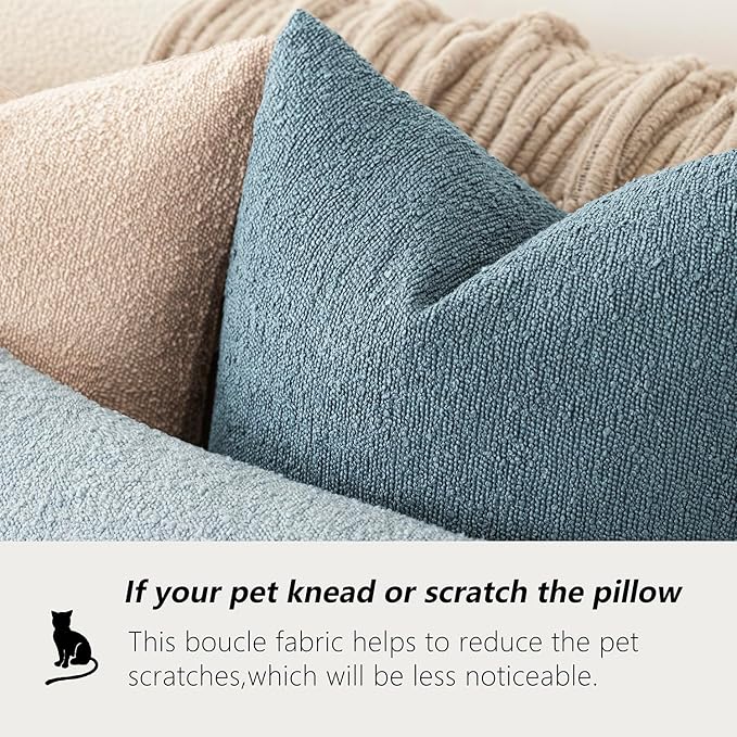 Foindtower Pack of 2 Textured Boucle Throw Pillow Covers Accent Solid Decorative Lumbar Pillow Cases Cozy Couch Cushion Case for Chair Sofa Bedroom Living Room Home Decor 12x20 Inch Misty Blue