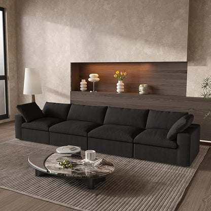 160.6" Cloud Modular Sectional Sofa with Thick Cushion, Wide 4-Seater Minimalist Couch,Convertible Couch Deep Seat Couches for Modern Living Room Sofa Sets for Office House,Black