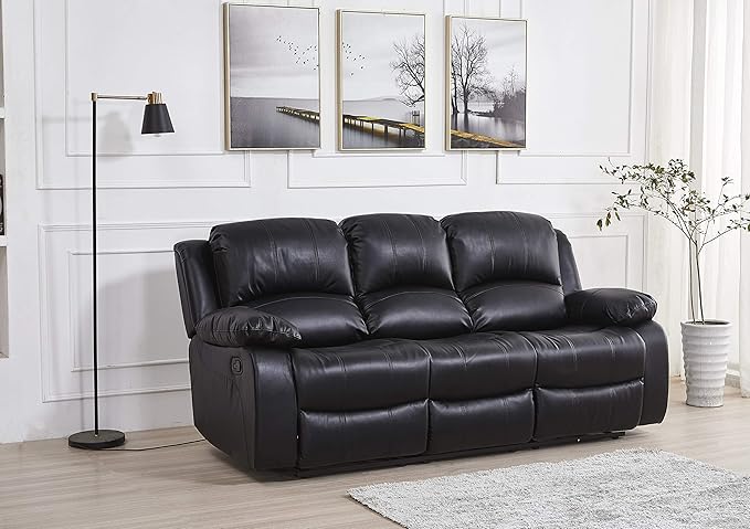 Betsy Furniture Black Bonded Leather Recliner Set, Sofa, Loveseat, Chair 8018