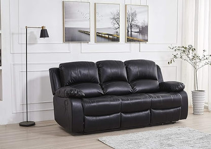 Betsy Furniture Black Bonded Leather Recliner Set, Sofa, Loveseat, Chair 8018
